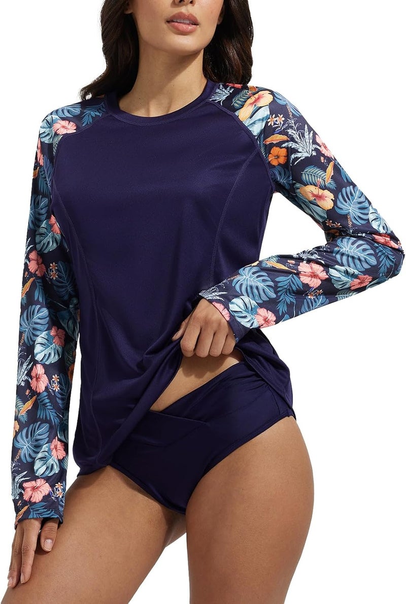 Baleaf Rash Guard for Women Swim Shirts UPF 50+ UV Sun Protection Long Sleeve Swimsuit Top Zipper Pocket Thumbhole - Image 1